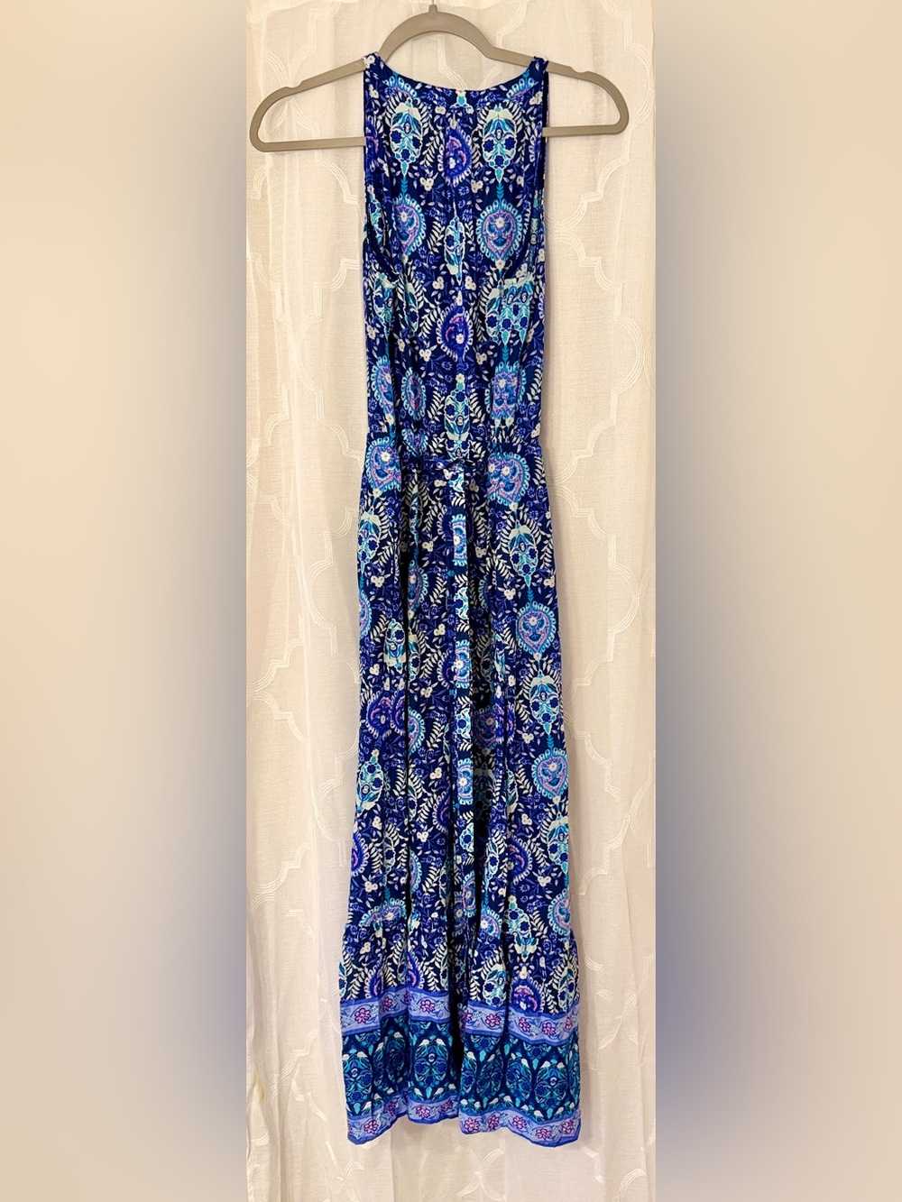 Talbots Blue Paisley Halter Maxi Dress Size 6 Sleeveless Lined Boho - Picture 13 of 16
